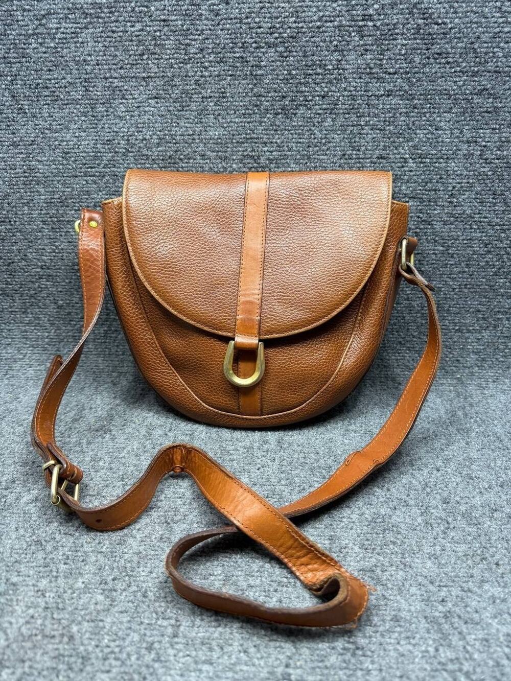 Brooks Brothers Brown Pebbled Leather Crossbody Bag Made in Italy Pre-Owned